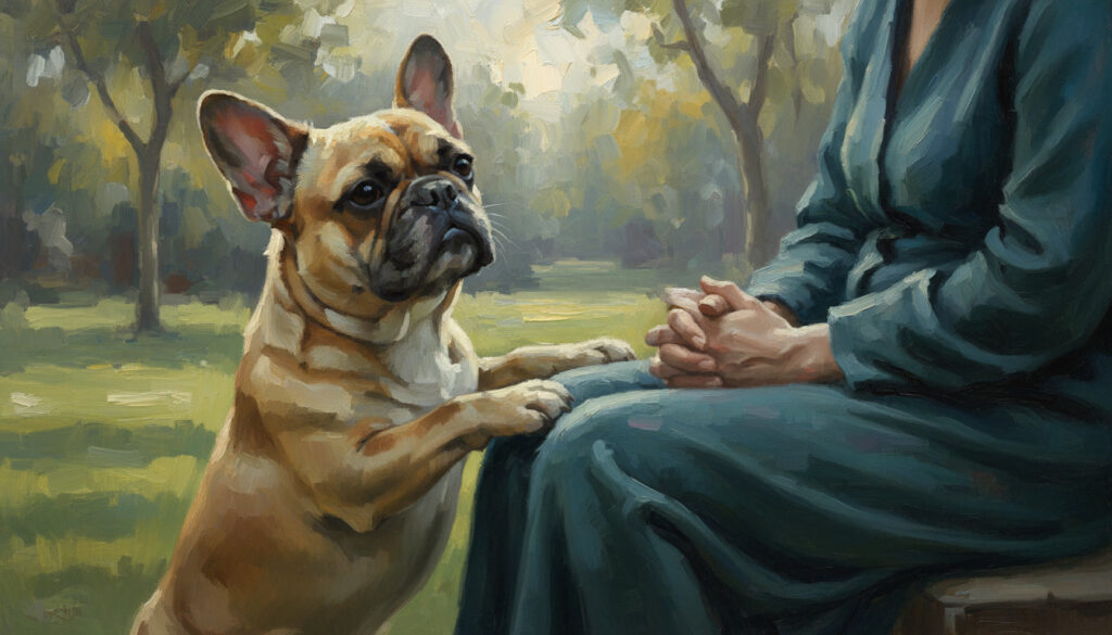 A dog attempting to get the attention of its owner.