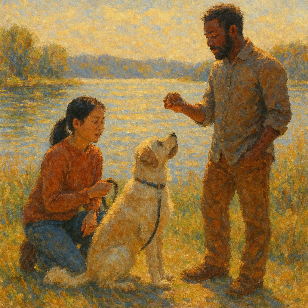 Couple training their dog.