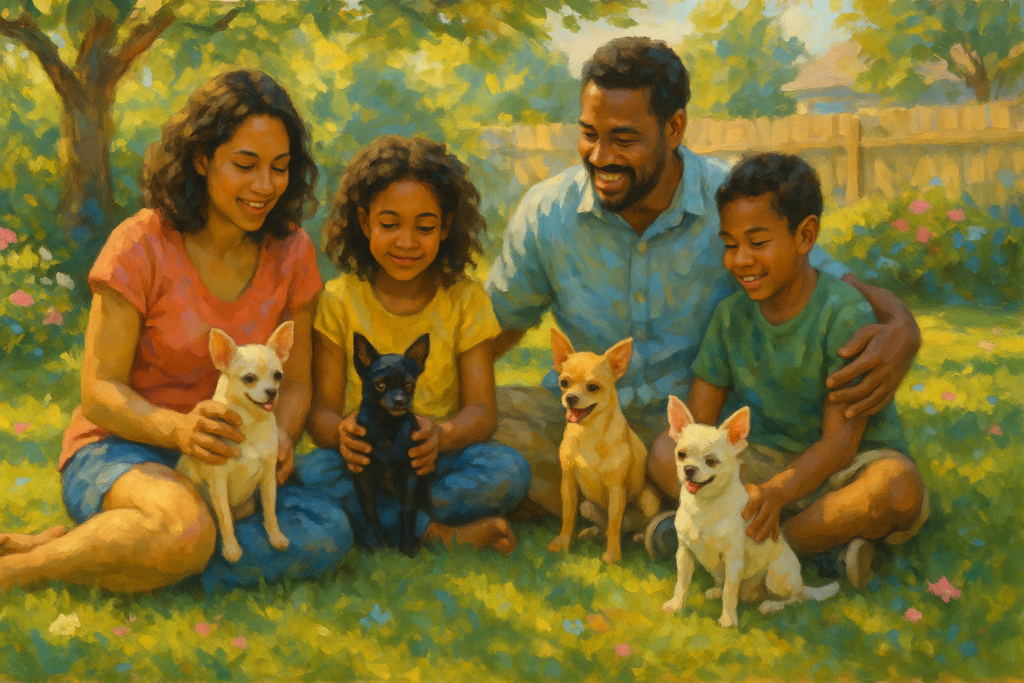 Family with their four chihuahuas.