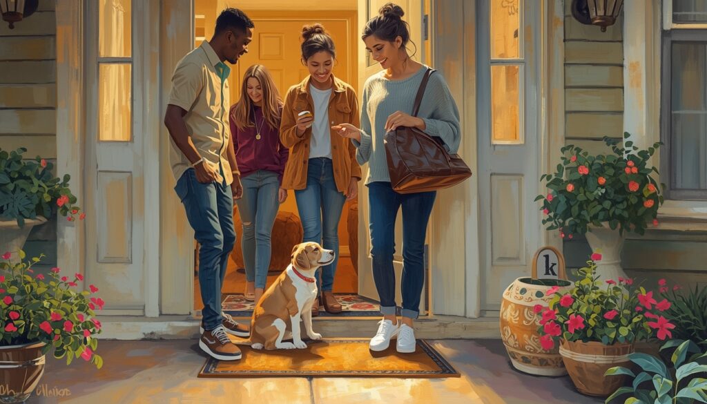 Group of friends with their dog.