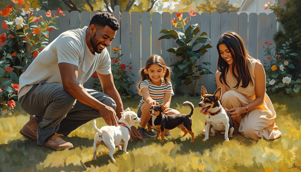 Family with their three dogs.